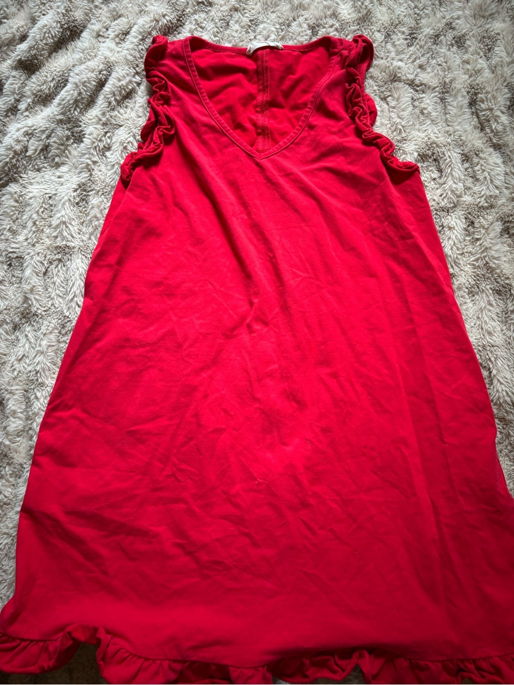 Sleeveless Red V-Neck Ruffle Dress